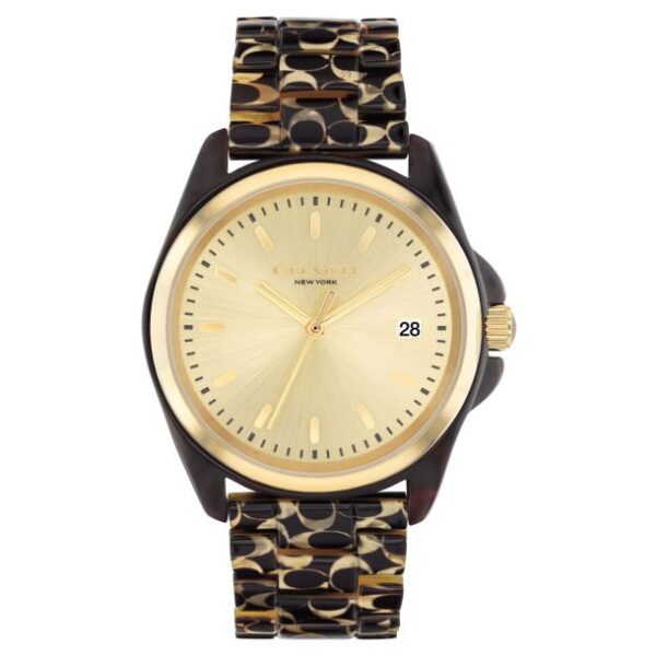 COACH Greyson Gold-Tone Dial Tortoise Signature C Acetate Bracelet Watch 36mm - 14504187