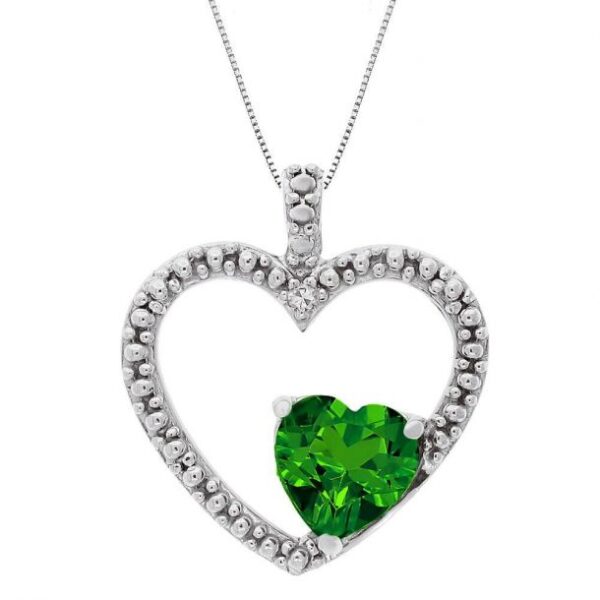 Created Emerald and Diamond Accent Double Heart Pendant Necklace