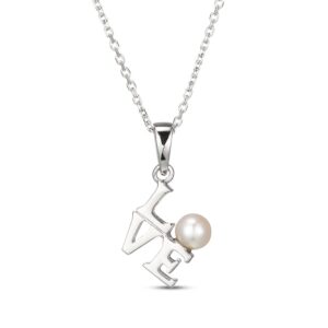 Cultured Pearl "Love "Necklace Sterling Silver 18"