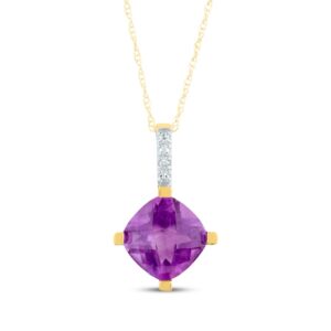 Cushion-Cut Amethyst & Diamond Accent Necklace 10K Yellow Gold 18"