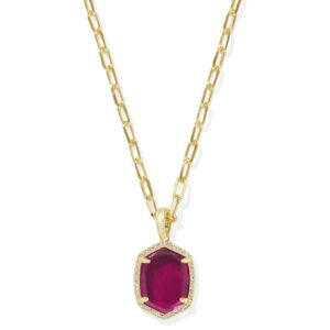 Daphne Gold Pave Frame Short Pendant Necklace in Berry Mica