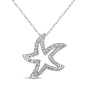 Diamond Accent Starfish Outline Necklace Sterling Silver 18"