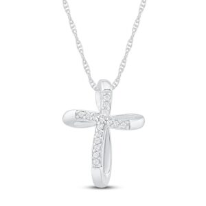 Diamond Cross Necklace 1/20 ct tw Round-cut 10K White Gold 18"
