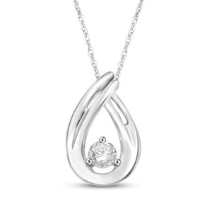 Diamond Solitaire Open Teardrop Necklace 1/10 ct tw 10K White Gold 18" (I/I3)