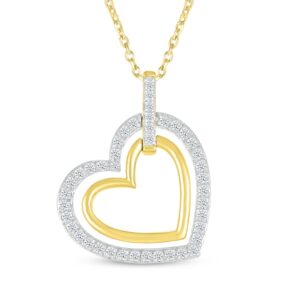 Diamond Tilted Hearts Necklace 1/4 ct tw 10K Yellow Gold 18"