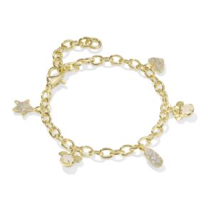 Disney | Kendra Scott Gold Mickey Mouse and Minnie Mouse Charm Bracelet in Iridescent White Mix