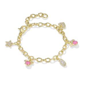 Disney | Kendra Scott Gold Mickey Mouse and Minnie Mouse Charm Bracelet in Pink White Mix