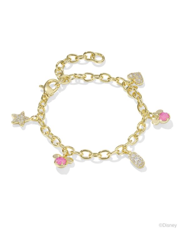 Disney | Kendra Scott Gold Mickey Mouse and Minnie Mouse Charm Bracelet in Pink White Mix