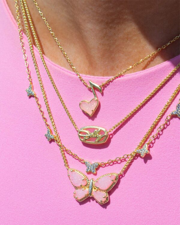 Dolly Parton x Kendra Scott Gold Ari Heart Music Note Short Pendant Necklace in Light Pink Drusy