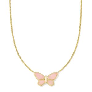 Dolly Parton x Kendra Scott Gold Butterfly Short Pendant Necklace in Light Pink Drusy