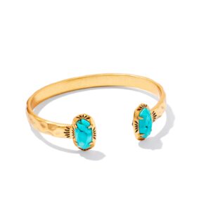 Elton Vintage Gold Etch Frame Cuff Bracelet in Variegated Turquoise Magnesite