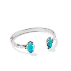 Elton Vintage Silver Etch Frame Cuff Bracelet in Variegated Turquoise Magnesite