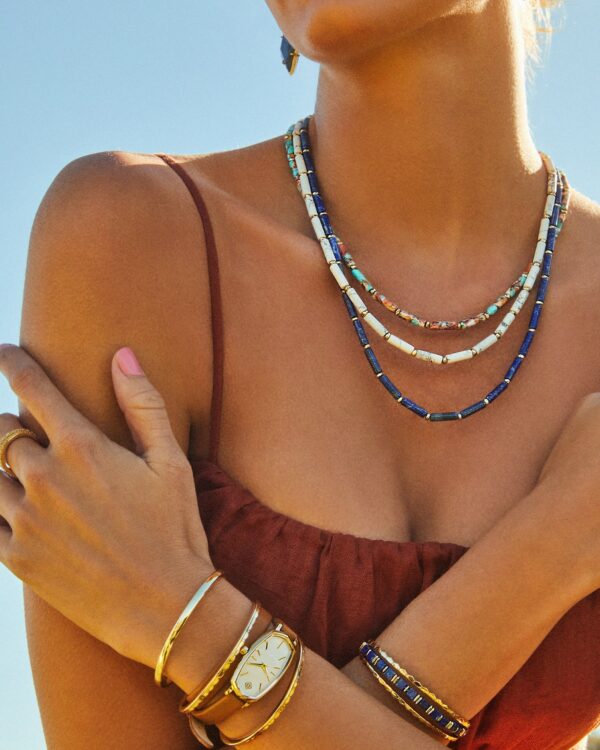 Ember Gold Triple Cuff Bracelet in Blue Lapis