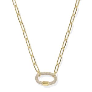 Emery Gold Link and Chain Necklace in White Crystal