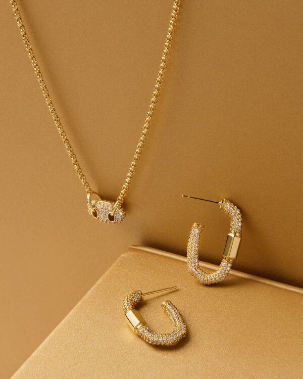 Emery Gold Link and Chain Necklace in White Crystal