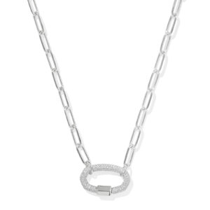 Emery Silver Link and Chain Necklace in White Crystal