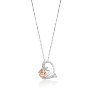 Enchanted Disney Fine Jewelry Belle's Rose and Heart Diamond Pendant 1/10ctw
