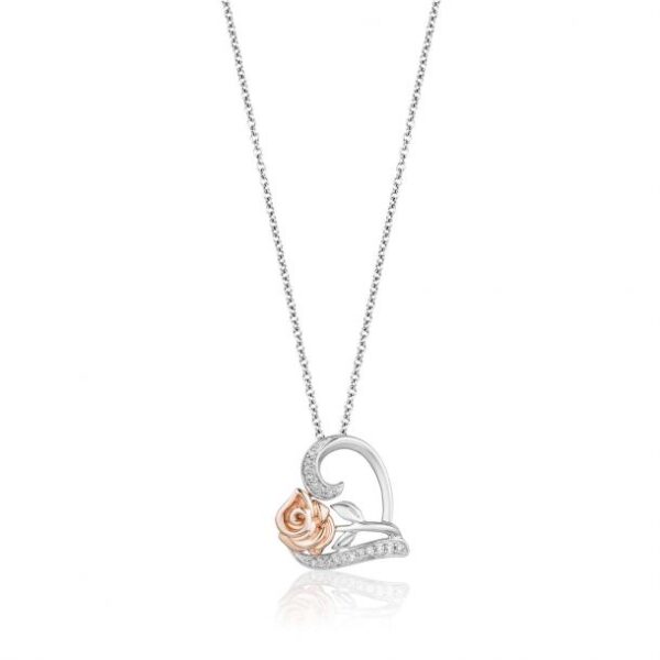 Enchanted Disney Fine Jewelry Belle's Rose and Heart Diamond Pendant 1/10ctw