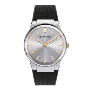 Ferragamo Infinity S Silver Dial Black Recycled Polyurethane Strap Watch 41mm - SFST00124