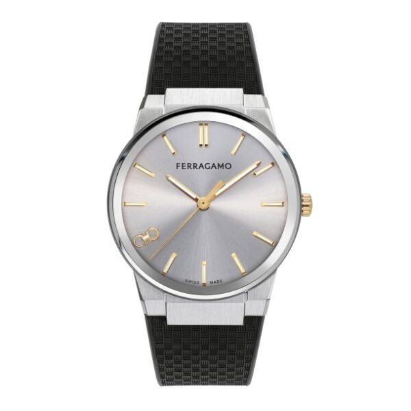 Ferragamo Infinity S Silver Dial Black Recycled Polyurethane Strap Watch 41mm - SFST00124