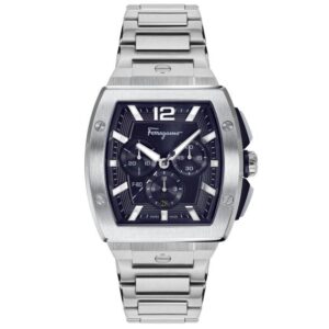 Ferragamo Sport-Luxury F-80 Tonneau Chrono Blue Dial and Stainless Steel Bracelet Watch | 41.8mmx41.8mm | SFKE00423