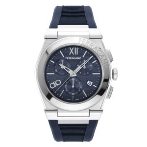 Ferragamo Vega Chrono Blue Dial Blue Recycled Polyurethane Strap Watch 42mm - SFMR00724