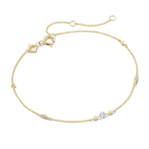 Floating Lab Grown White Diamond Delicate Chain Bracelet in 14k Yellow Gold