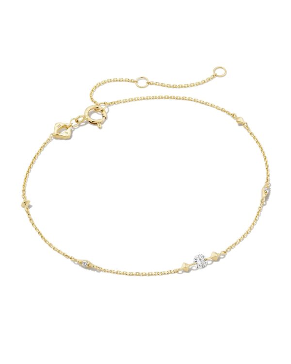 Floating Lab Grown White Diamond Delicate Chain Bracelet in 14k Yellow Gold