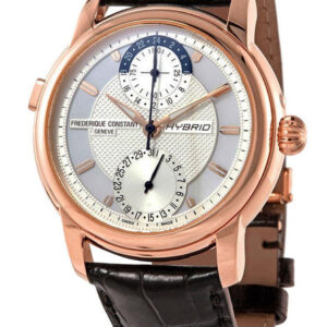 Frederique Constant Classic Hybrid Manufacture Automatic Mens Horological Smartwatch Worldtimer Rose Gold Plated Brown Leather FC-750V4H4