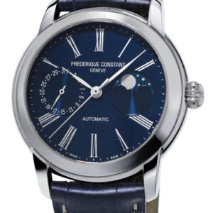 Frederique Constant Classic Moonphase Manufacture Automatic Blue Dial Blue Leather Strap Mens Watch FC-712MN4H6
