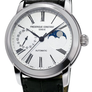 Frederique Constant Classic Moonphase Manufacture Automatic Silver Dial Black Leather Strap Mens Watch FC-712MS4H6