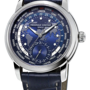 Frederique Constant Classic Worldtimer Manufacture Automatic Blue Dial Blue Leather Strap Mens Watch FC-718NWM4H6