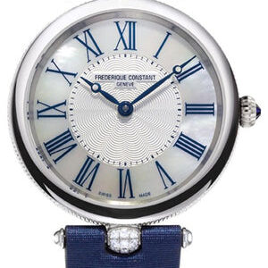 Frederique Constant Classics Art Deco Stainless Steel Blue Satin Strap Mother-of-Pearl Dial Diamonds Quartz Womens Watch FC-200MPWN2AR2D6