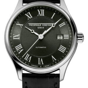 Frederique Constant Classics Automatic Stainless Steel Khaki Green Dial Black Leather Strap Date Mens Watch FC-303MCK5B6