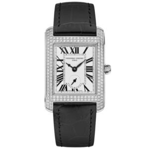 Frederique Constant Classics Carree Diamond Silver Dial Black Leather Strap Watch 36mm x 25mm - FC-235S2CD6