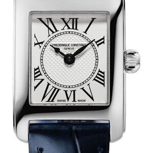 Frederique Constant Classics Carree Stainless Steel Rectangle Case Blue Leather Strap Silver Dial Quartz Womens Watch FC-200MC16