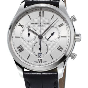 Frederique Constant Classics Chronograph Silver Dial Black Leather Strap Quartz Mens Watch FC-292MS5B6