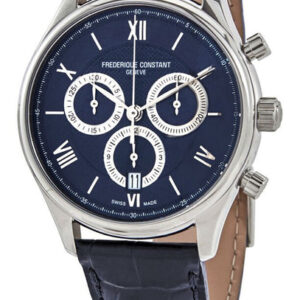Frederique Constant Classics Chronograph Stainless Steel Blue Dial Blue Leather Strap Date Quartz Mens Watch FC-292MNS5B6