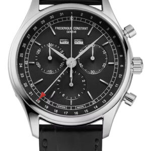 Frederique Constant Classics Chronograph Stainless Steel Gray Dial Black Leather Strap Day/Date/Month Quartz Mens Watch FC-296DG5B6
