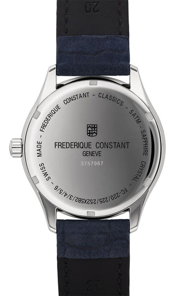 Frederique Constant Classics GMT Stainless Steel Blue Dial Blue Leather Strap Date Quartz Mens Watch FC-252NS5B6