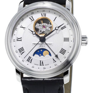 Frederique Constant Classics Heart Beat Moonphase Automatic Silver Dial Black Leather Strap Mens Watch FC-335MC4P6