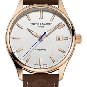 Frederique Constant Classics Index Automatic Rose Gold PVD Silver Dial Brown Leather Strap Date Mens Watch FC-303NV5B4
