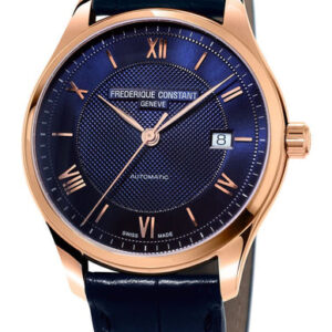 Frederique Constant Classics Index Automatic Rose Gold Tone Steel Blue Dial Date Blue Leather Strap Mens Watch FC-303MN5B4