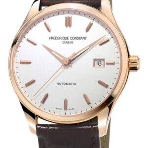 Frederique Constant Classics Index Automatic Rose Gold Tone Steel Silver Dial Brown Leather Strap Mens Watch FC-303V5B4