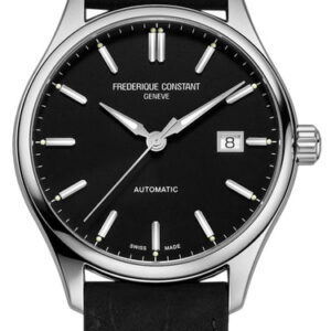 Frederique Constant Classics Index Automatic Stainless Steel Black Dial Black Leather Strap Date Mens Watch FC-303NB5B6