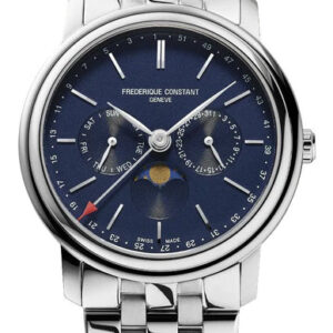 Frederique Constant Classics Index Business Timer Stainless Steel Blue Dial Day/Date/Week Moonphase Quartz Mens Watch FC-270N4P6B