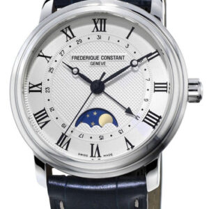 Frederique Constant Classics Moonphase Automatic Stainless Steel Silver-Tone Dial Blue Leather Strap Date Mens Watch FC-330MC4P6