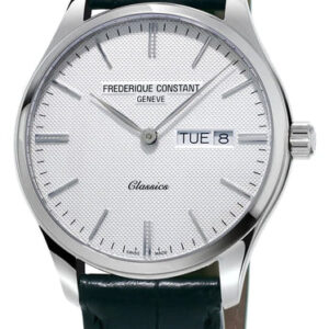 Frederique Constant Classics Stainless Steel Silver Dial Black Leather Strap Day/Date Quartz Mens Watch FC-225ST5B6