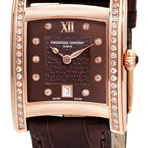 Frederique Constant Delight Carree Rose Gold Plated and Diamond Brown Leather Womens Watch Date FC-220CHD2ECD4