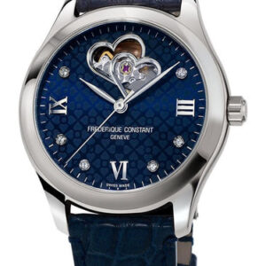 Frederique Constant Double Heart Beat Automatic Diamonds Blue Dial Blue Leather Strap Womens Watch FC-310NDHB3B6